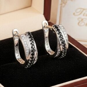 Black Spinnel and CZ 925 Earrings